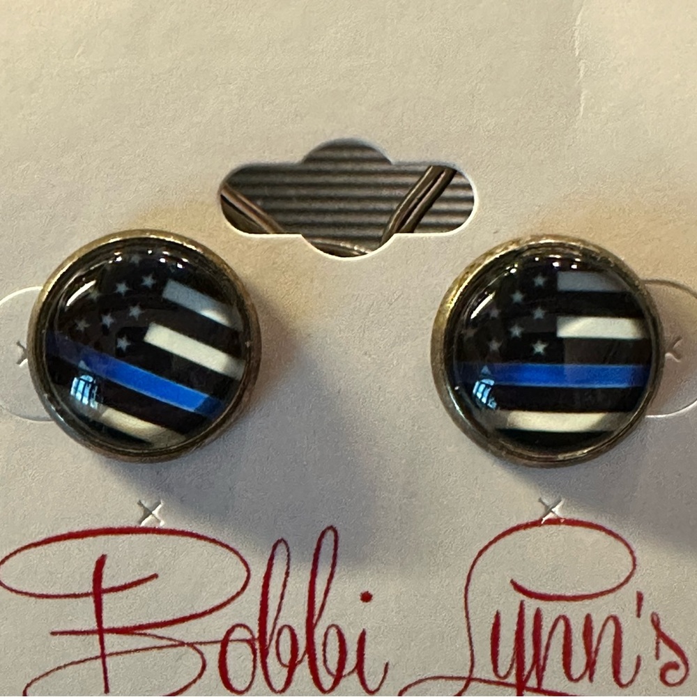 Back the Blue post earrings NWT American flag support police patriotic